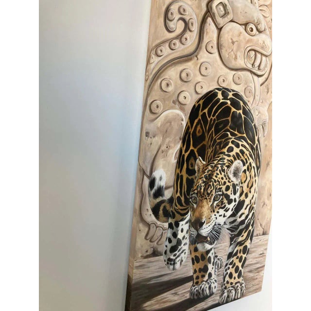 2000 - 2009 Kindrie Grove Monumental Mayan Jaguar Oil on Canvas Painting, 2002 For Sale - Image 5 of 15