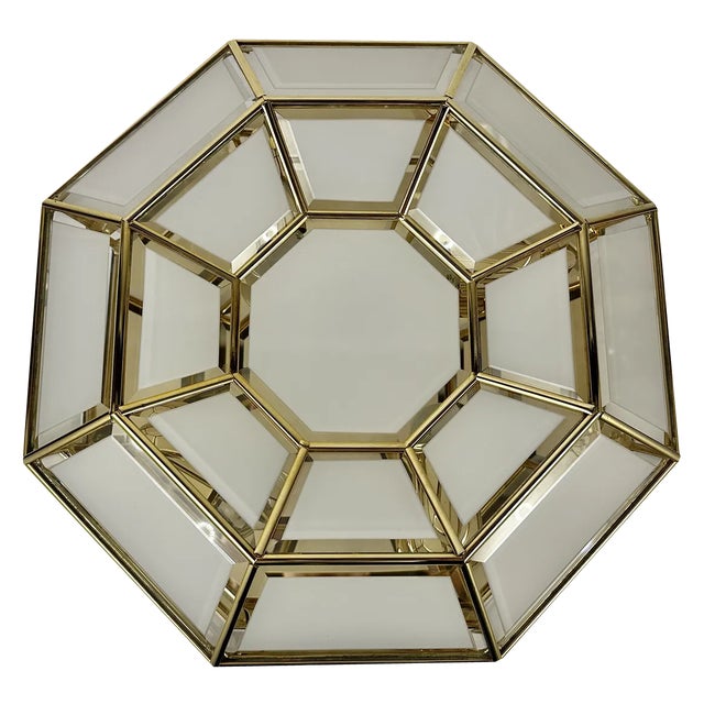 Mid-Century Modern Italian Brass and Glass Ceiling Wall Lamp, 1970s For Sale