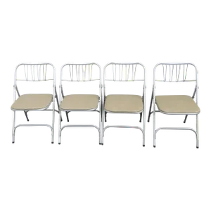 Mid Century Modern Four Folding Dining Chairs by Airlite Aluminum