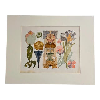 1950s Art Nouveau Matted Print For Sale