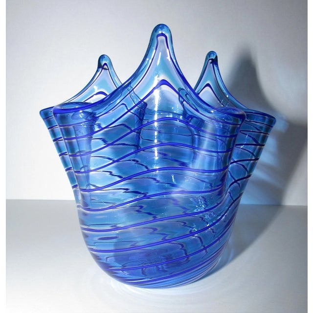 Murano Vintage Murano Style Art Glass Fazzoletto Handkerchief Vase For Sale - Image 4 of 6