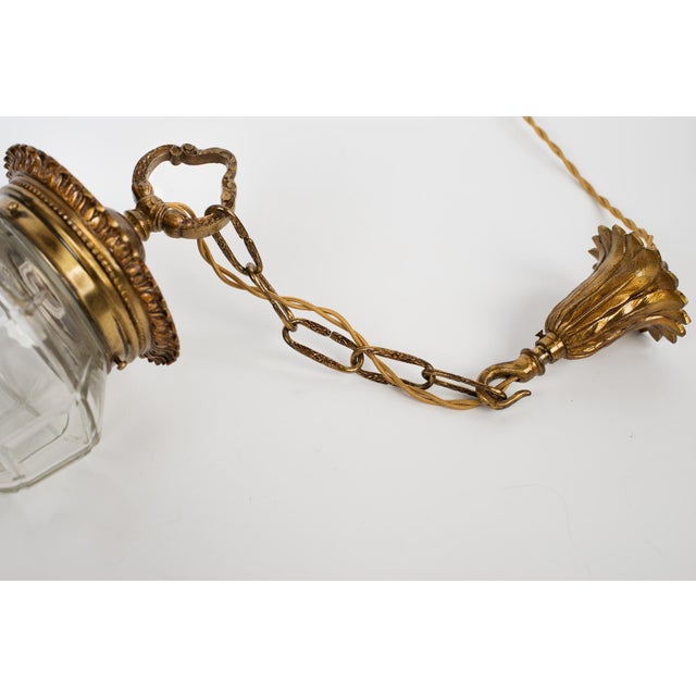 Metal 1950s Gilt Bronze & Molded Glass Versailles Style Hall Lantern For Sale - Image 7 of 13