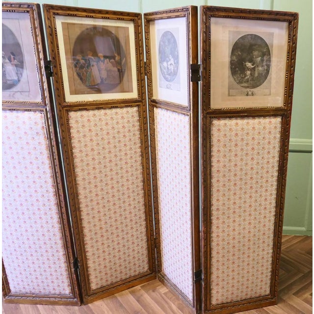 French Four Fold Screen with Gilt Mirror For Sale - Image 3 of 8