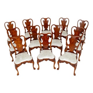 Queen Anne Dining Chairs in Walnut, 1920s, Set of 12 For Sale