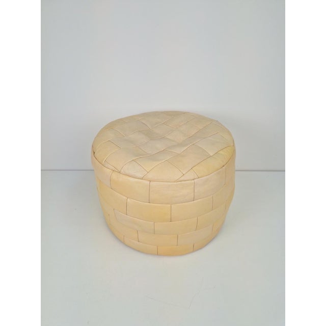 Beige Leather Patchwork Ottoman, 1970 For Sale - Image 3 of 5