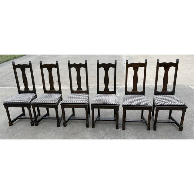 French Country Vintage French Country Dark Oak Dining Chairs - Set of Six For Sale - Image 3 of 11