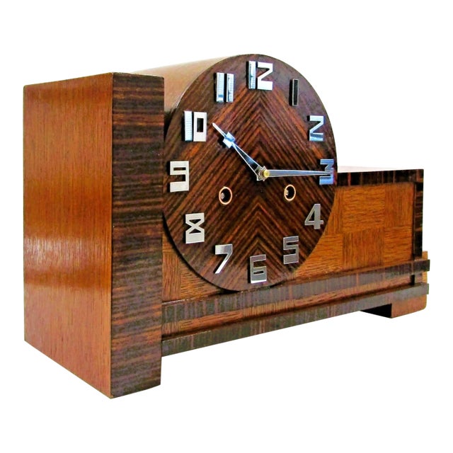 Antique 1931 German Junghans Pfeilkreuz Coromandel Mantel Clock 8 Day Bauhaus For Sale