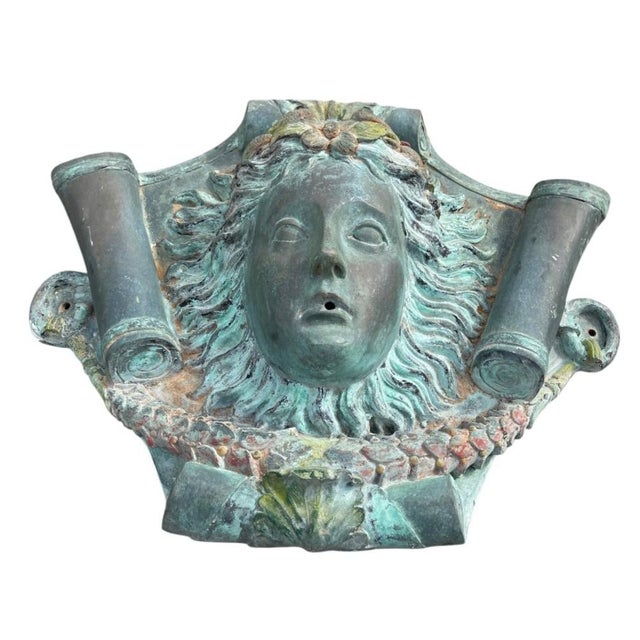 Neoclassical Vintage Classical Bronze & Polychrome Water Fountain Mask For Sale - Image 3 of 12