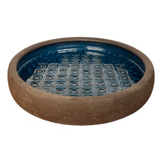 Large Mid-Century Modern Blue Danish Studio Pottery Bowl by Mogens Nielsen for Nysted Keramik, 1960s For Sale
