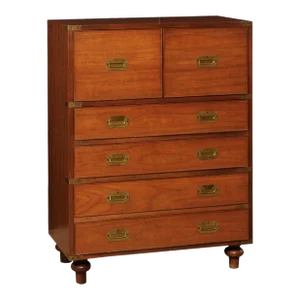 Mid 20th Century Mahogany Tall Campaign Chest with Brass Hardware
