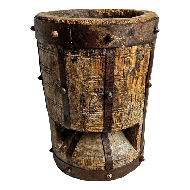 Rustic Wood Vintage Pestle Pot For Sale