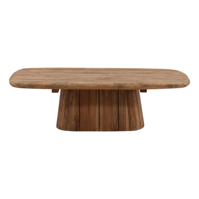 Modern Rustic Rounded Plank Teak Coffee Table For Sale