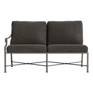 Brown Jordan Venetian Left Arm Loveseat, Mica frame with Fusion Charcoal fabric For Sale