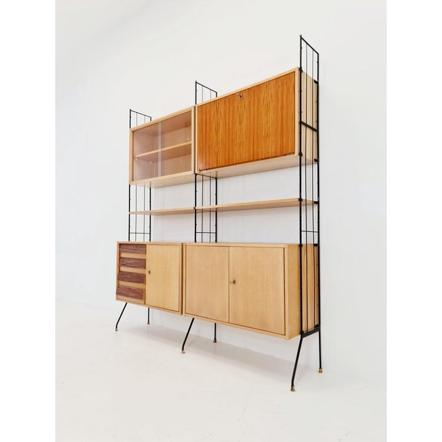 Freestanding String Shelf-System Unit Bookcase in Ash, Walnut & Metal from Koch Möbel, Germany, 1950s For Sale - Image 4 of 18
