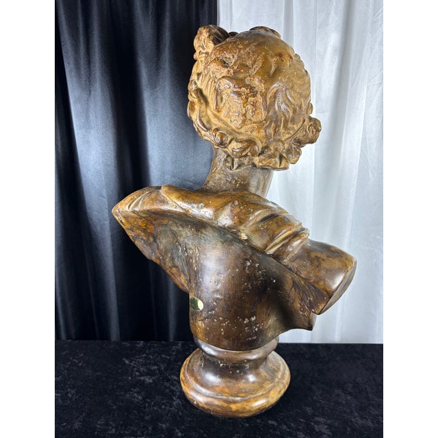24" Mid-Century Italian Basco "Attila's Antiquity" Patinated Chalkware Bust of Apollo Belvedere For Sale - Image 4 of 11