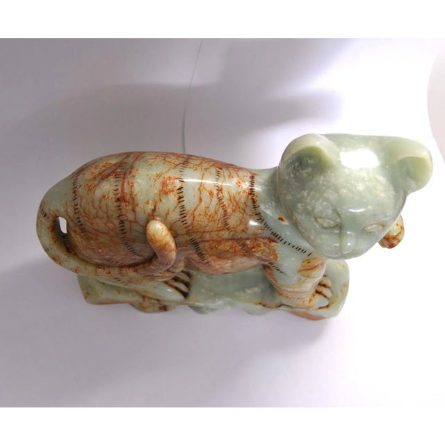 Antique Jade Green Alabaster Cat Sculpture Buddhist Temple For Sale - Image 9 of 12