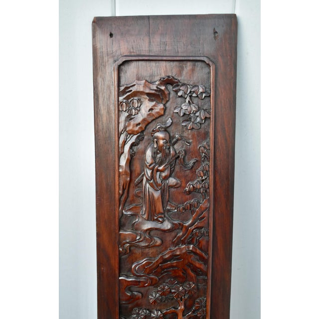 Antique Unique Asian Carved Rosewood Double Sided Plaque For Sale - Image 4 of 14
