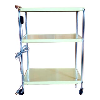 Vintage Butter Yellow Metal Rolling Cart For Sale