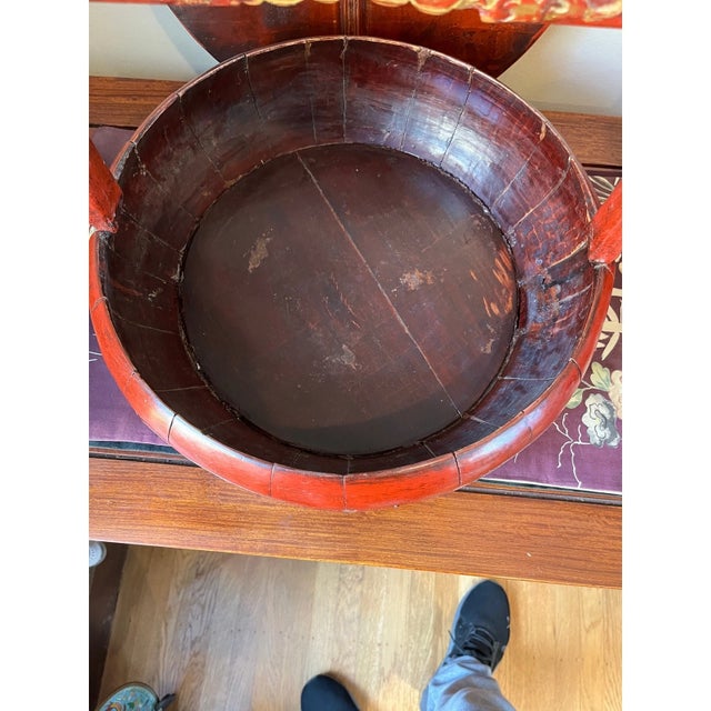 Antique Chinese Cinnabar Red Lacquer Wedding Buckets Gilt Carved - A Pair For Sale - Image 9 of 16