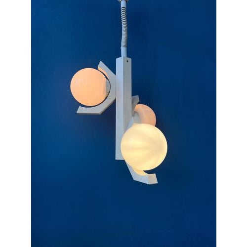 Mid-Century Modern White Pendant Lamp with Opaline Glass Shades For Sale - Image 6 of 13