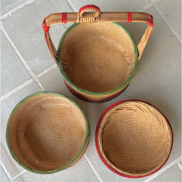 Circa 1960/1970 Chinese Rattan & Bamboo Two-Tier Betrothal / Wedding Basket For Sale - Image 9 of 18