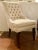 Chic Transitional Pearson White Tufted Destiney Slipper Chairs Pair, cotton blend, tapered chocolate brown wood legs,...