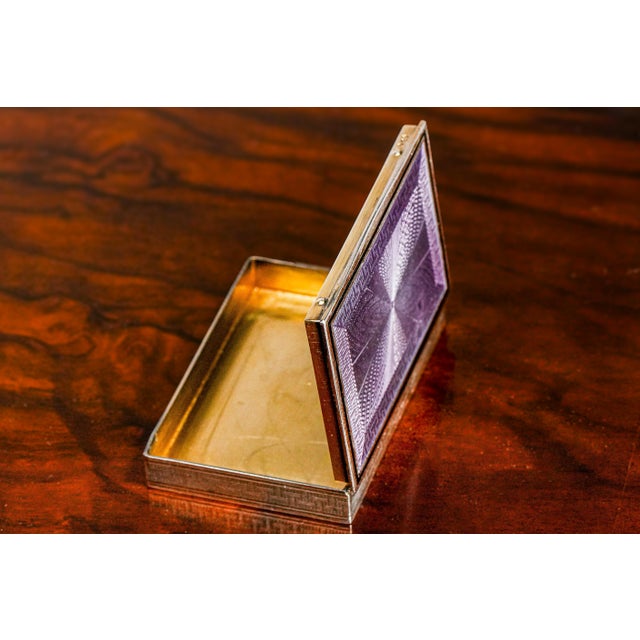 Exquisite Purple Guilloché Antique Enamel Continental Silver Trinket Snuff Box For Sale - Image 10 of 18