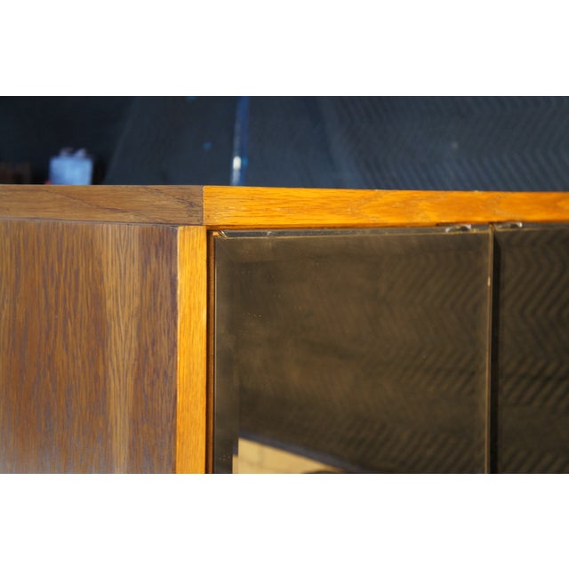 1970s Lane Staccato Mid Century Oak Brutalist Mirrored Clothing Armoire Cabinet 64" For Sale - Image 9 of 12