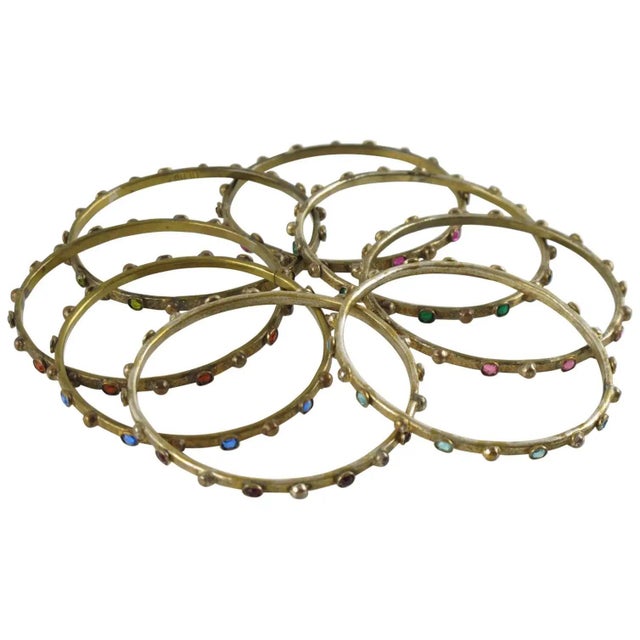 Henry Perichon Gilded Bronze Bangle Bracelet with Colorful Stones, 8 pieces For Sale - Image 4 of 8