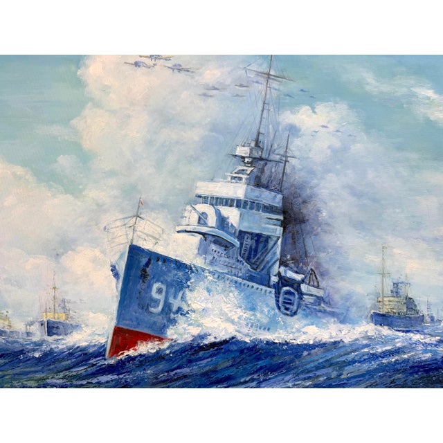 Vintage Original u.s. Navy Battle Ship Boat Air Force Seascape Oil Painting Army For Sale In New York - Image 6 of 14