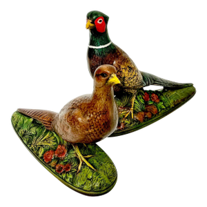 1973 Boho Chic Americana Folk Art Ceramic Pheasants - A Pair