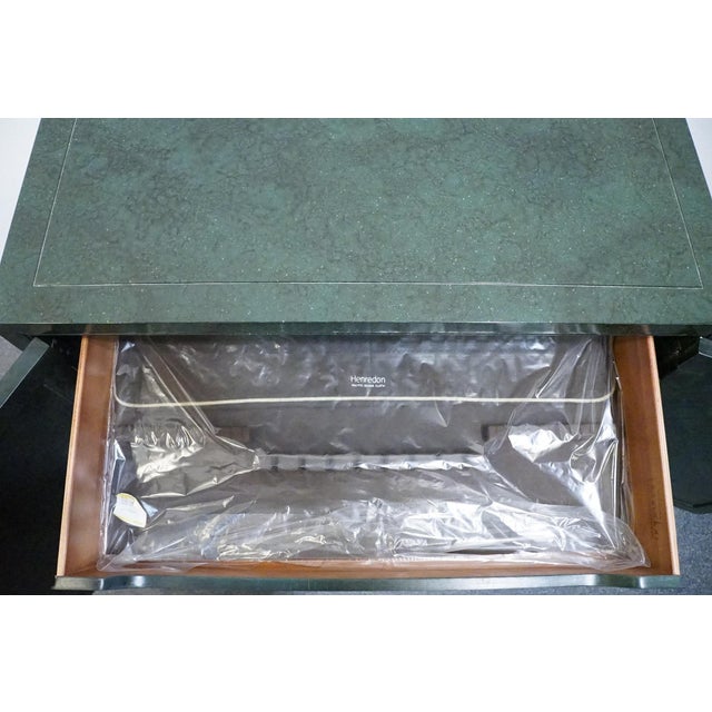 Henredon Furniture Green Asian Chinoiserie Faux Malachite 36" Storage Cabinet W. Embossed Floral Detail For Sale In Kansas City - Image 6 of 17