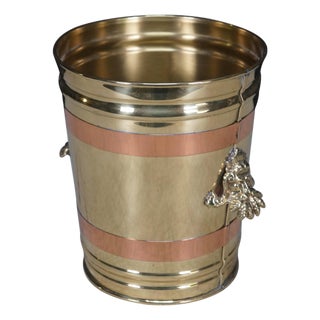 Late 20th Century Brass & Copper Banded Poseidon Champagne Wine Ice Bucket Trash Can 10" For Sale