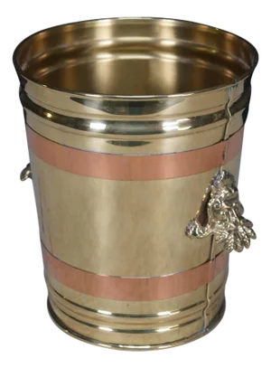 Late 20th Century Brass & Copper Banded Poseidon Champagne Wine Ice Bucket Trash Can 10"
