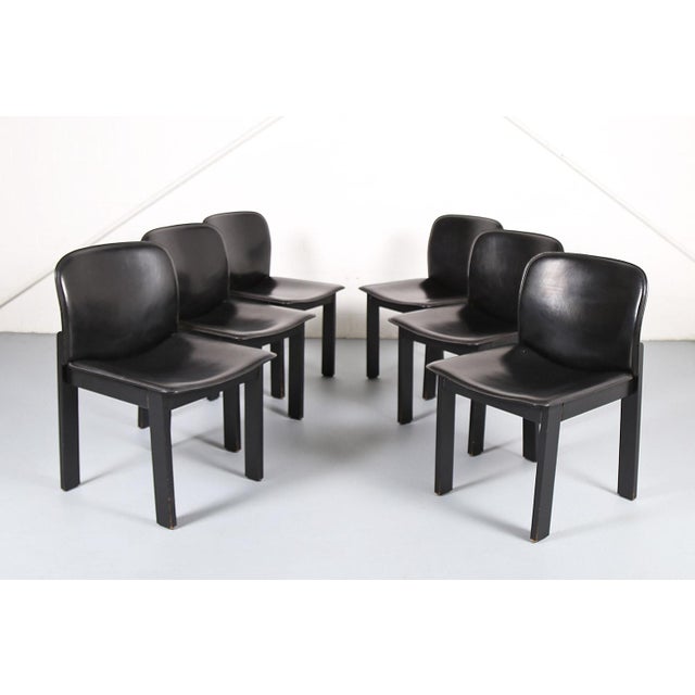 Wood & Black Leather Dining Chairs in the style of Afra & Tobia Scarpa, Set of 6 For Sale - Image 18 of 18
