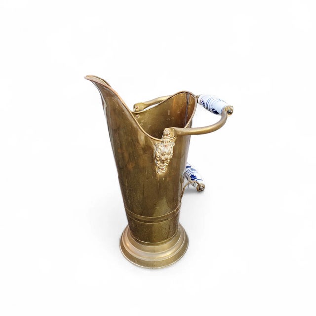 Antique Dutch Brass Umbrella Stand with Delft Blue Ceramic Handles, Netherlands, 1890 For Sale - Image 17 of 18