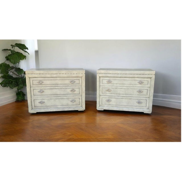 1980s Large Pair of Labeled 1980s Maitland-Smith Faux Shagreen Bachelor's Chests | 42.25" Wide For Sale - Image 5 of 11