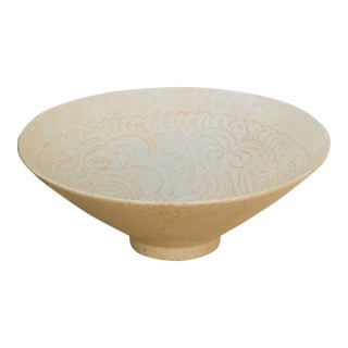 Vintage Wave Engraved Glazed Stoneware For Sale