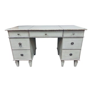 Light Blue Vanity Table Desk With Hidden Mirror by Frontgate For Sale