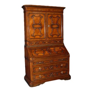 1990s Italian Walnut Secretary Desk For Sale