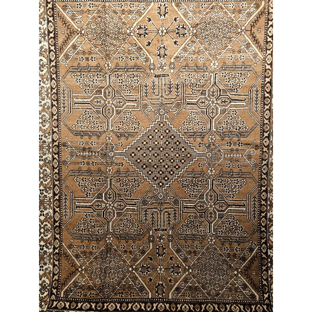 Vintage Persian Bakhtiari Rug, Hand-Knotted Wool, Allover Geometric Pattern, Camelhair & Ivory, 8x11 For Sale - Image 13 of 18
