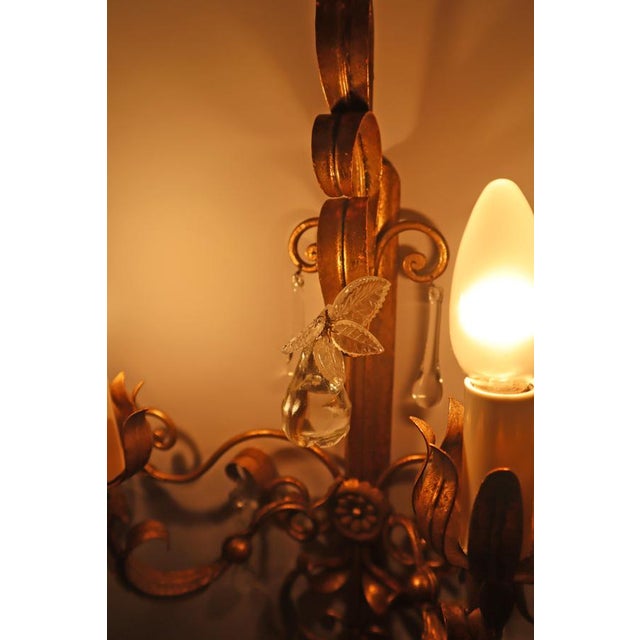 Glass Venetian Hollywood Regency Chandelier with Crystal Glass & Leaves, 1950s For Sale - Image 7 of 18