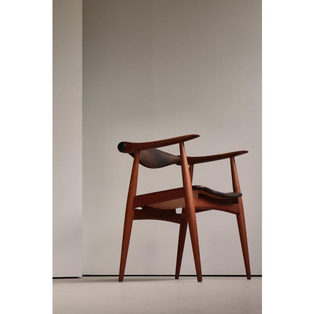 Carl Hansen & Søn Model CH-34 Armchair in Teak & Black Leather from Hans J. Wegner, 1950s For Sale - Image 4 of 18