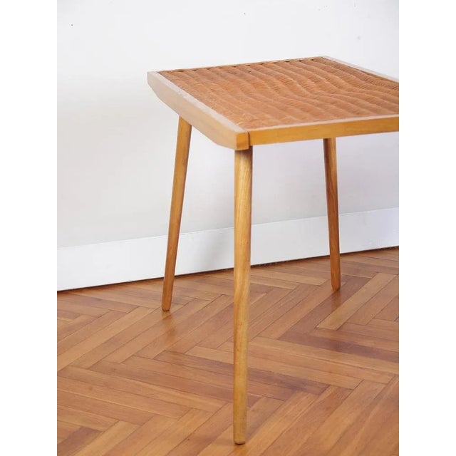 Wood Mid-Century Ash and Wickerwork Side Table and Stool from Uluv, 1960s, Set of 2 For Sale - Image 7 of 18