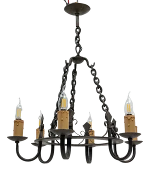 French Wrought Iron Fleur-De-Lys Chandelier, 1940s