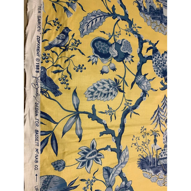 1980s Vintage Yellow & Blue Asian Print Fabric For Sale - Image 5 of 5
