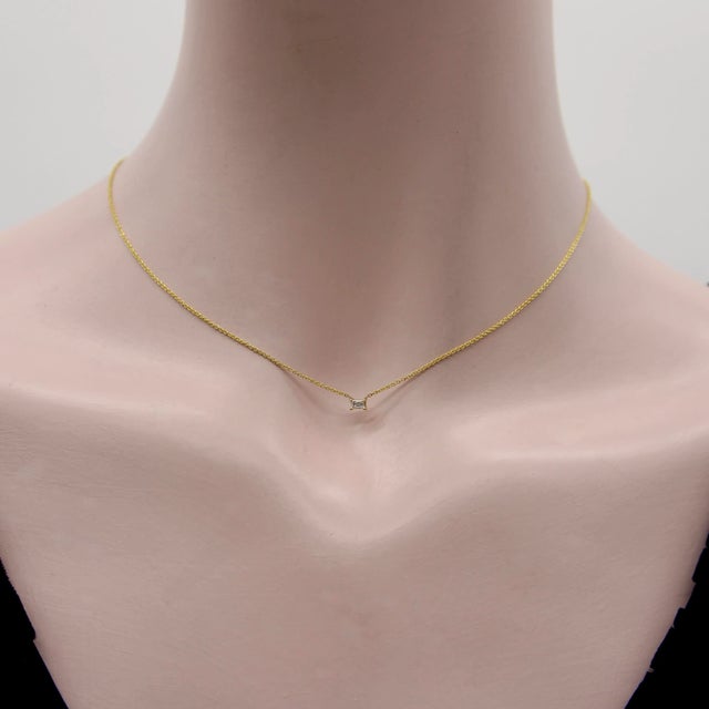 14k Gold Emerald Cut Diamond Necklace For Sale - Image 10 of 11