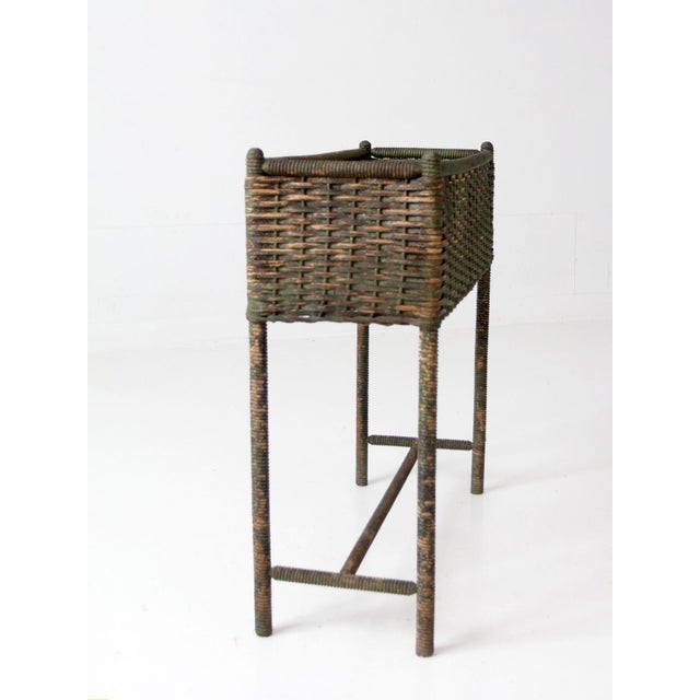 Antique Green Painted Wicker Jardinière Planter With Metal Liner For Sale - Image 14 of 17