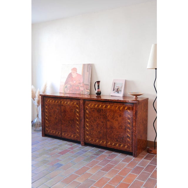 Italian Burl Elm and Marquetry Sideboard, 1970s For Sale - Image 14 of 15