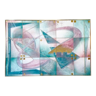Postmodern Pink Gold & Green Framed Signed Artwork For Sale